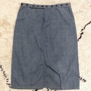 Knee length denim skirt with gold flecks